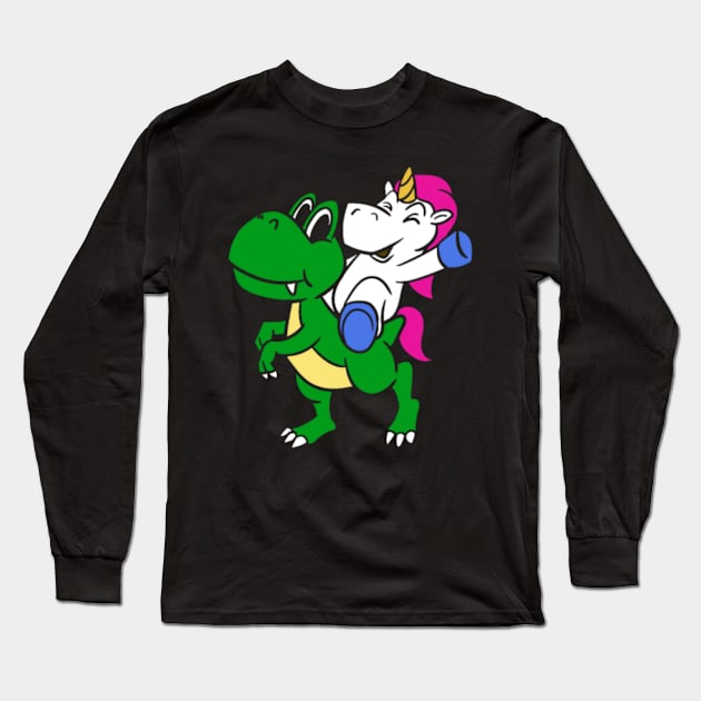 Unicorn Riding Dinosaur- Long Sleeve T-Shirt by Xizin Gao